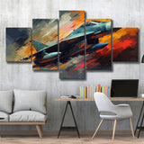 Fighter Jet Wall Art, Aviation Military Painting Art, 5 Panel Canvas Prints Wall Art,Mixed Canvas, Large Canvas