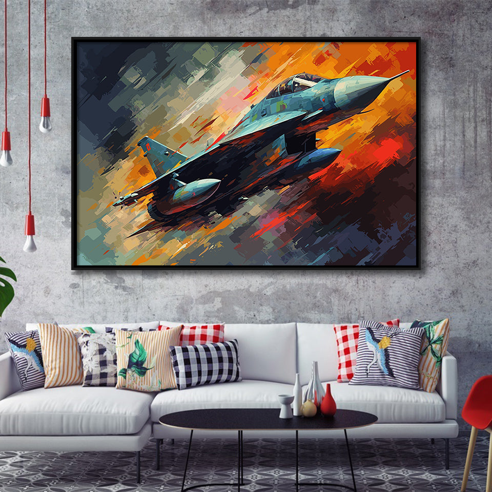 Fighter Jet Wall Art, Aviation Military Painting Art Framed Canvas Prints Wall Art, Floating Frame, Large Canvas Home Decor