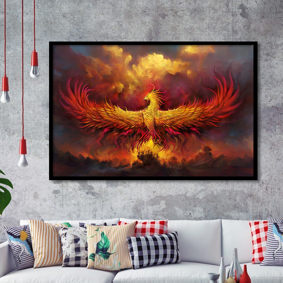 Fire Phoenix Framed Art Prints Wall Decor - Painting Art, Black Frame, Home Decor, Prints for Sale