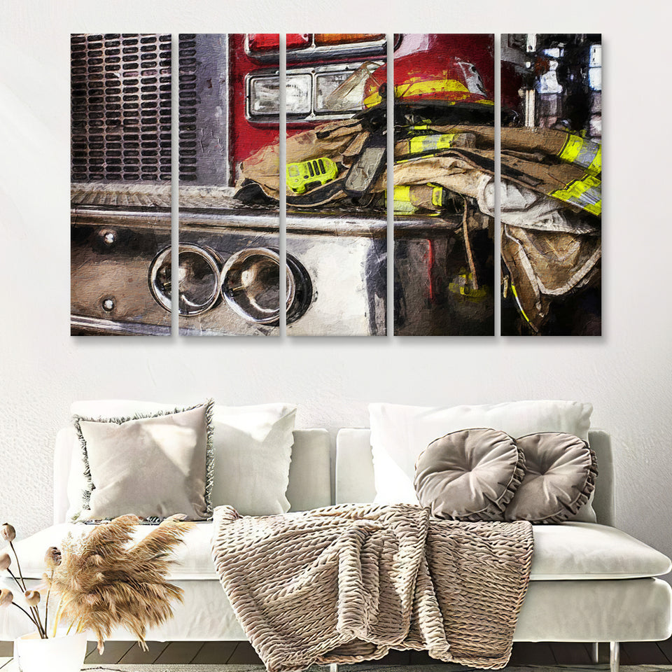 Firefighter Original Fireman Uniform Modern Art for Office 5 Piece B Canvas Prints Wall Art Decor - Painting Canvas, Multi Panels
