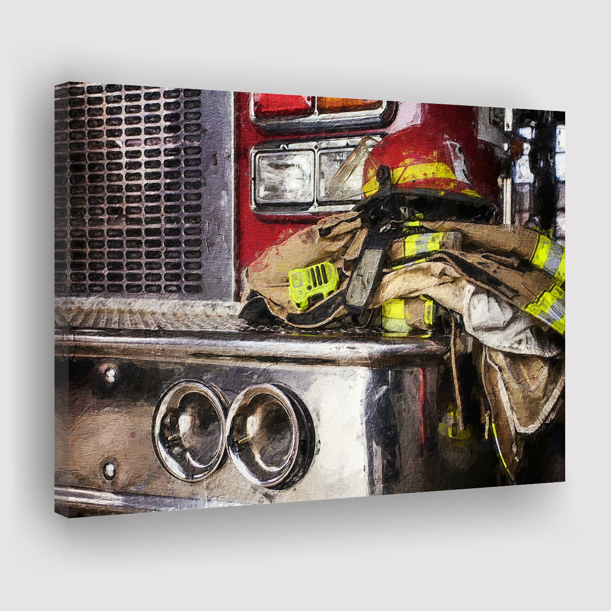 Firefighter Original Fireman Uniform Modern Art Fire Truck Canvas Prin ...