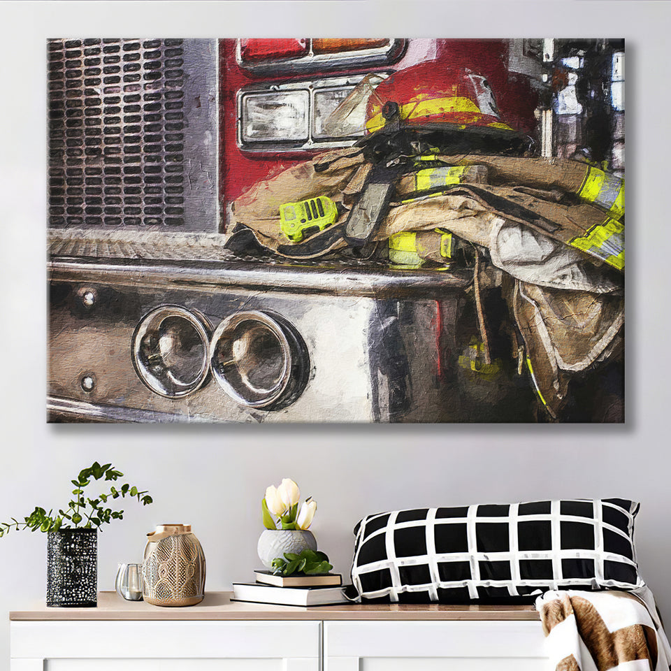 Firefighter Original Fireman Uniform Modern Art Fire Truck Canvas Prints Wall Art Decor - Paiting Canvas, Art Prints, Wall Decor