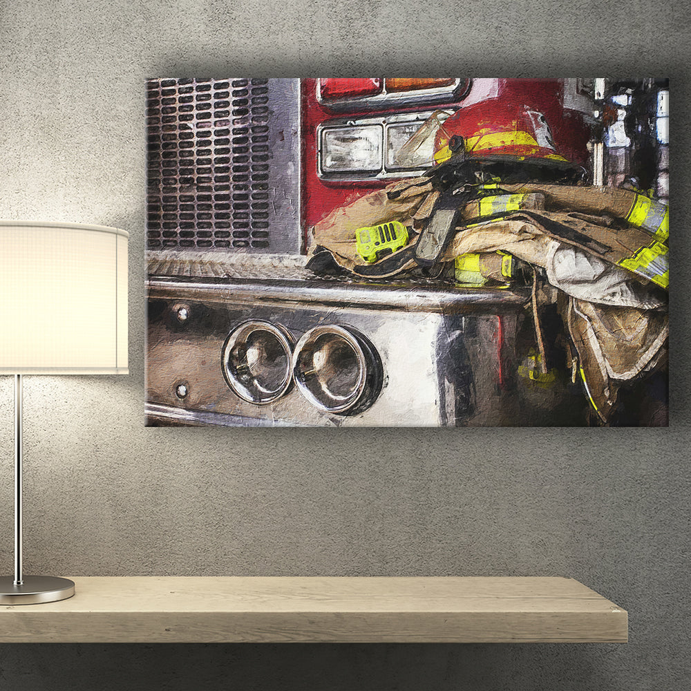 Firefighter Original Fireman Uniform Modern Art Fire Truck Canvas Prin ...