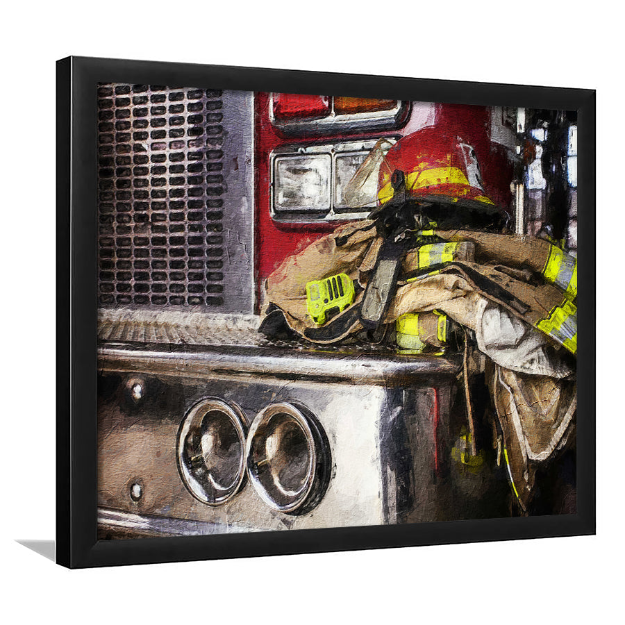 Firefighter Original Fireman Uniform Modern Art for Office Truck Framed Art Prints Wall Decor - Painting Prints, Framed Picture