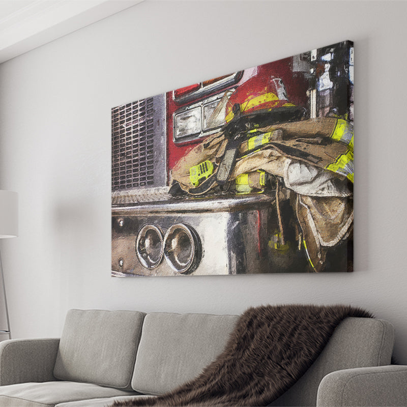 Firefighter Original Fireman Uniform Modern Art Fire Truck Canvas Prints Wall Art Decor - Paiting Canvas, Art Prints, Wall Decor