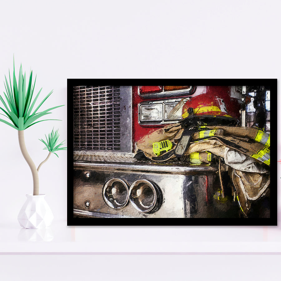 Firefighter Original Fireman Uniform Modern Art for Office Truck Framed Art Prints Wall Decor - Painting Prints, Framed Picture