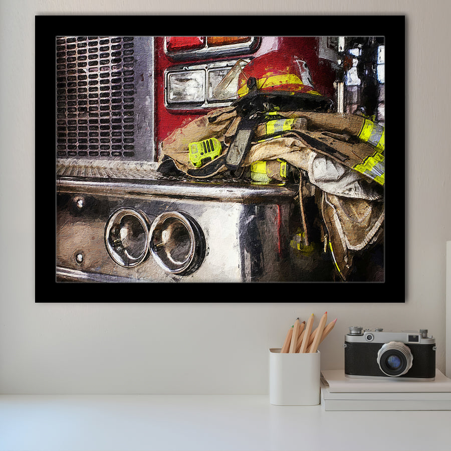Firefighter Original Fireman Uniform Modern Art for Office Truck Framed Art Prints Wall Decor - Painting Prints, Framed Picture