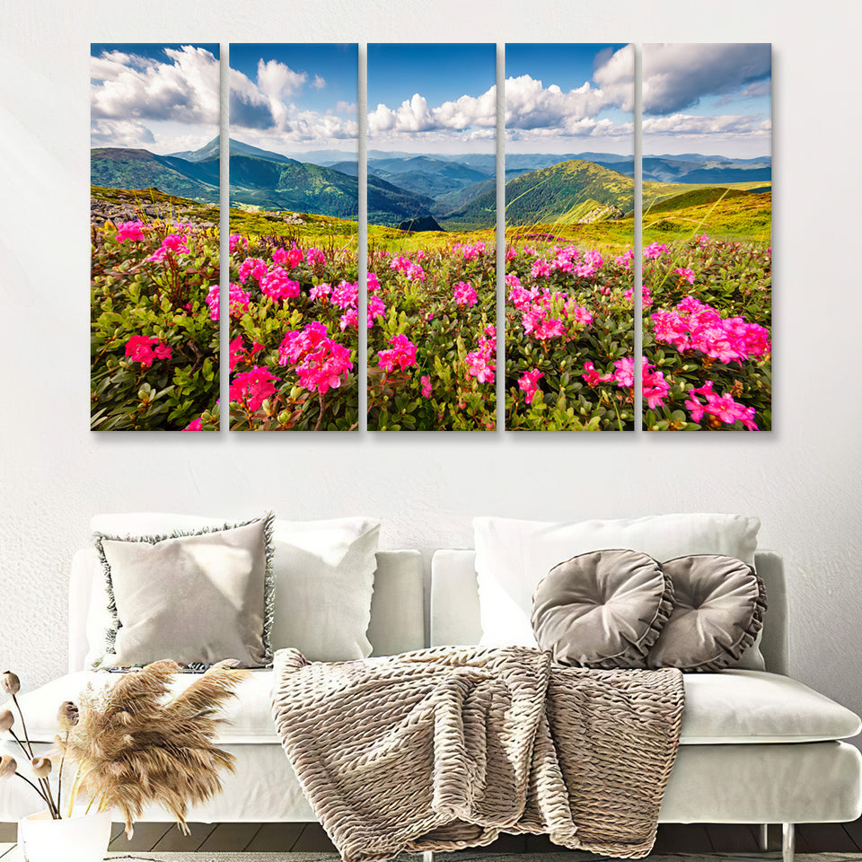 Fireweed highlights the view near Gothic Colorado 5 Pieces Canvas Prints Wall Art - Painting Canvas, Multi Panels, Wall Decor
