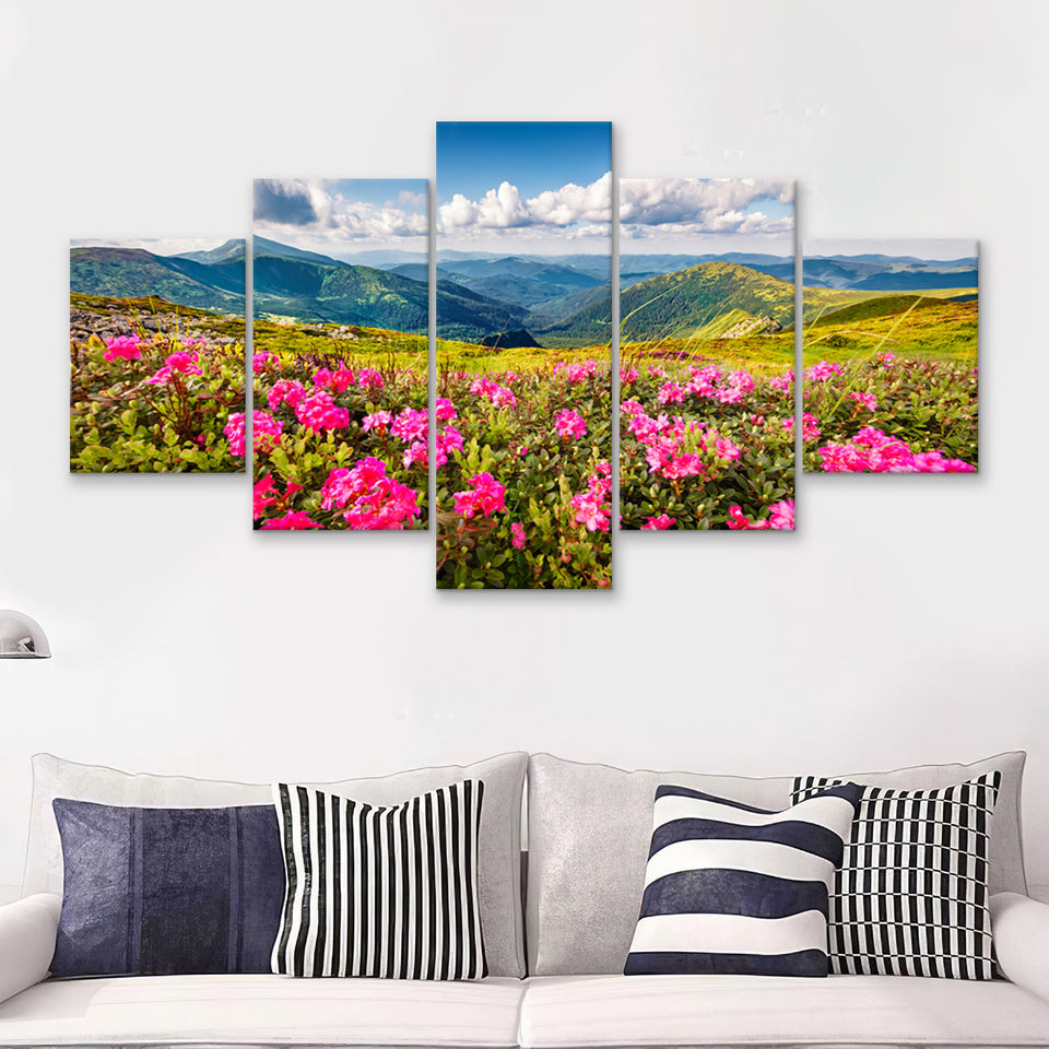 Fireweed highlights the view near Gothic Colorado 5 Pieces Canvas Prints Wall Art - Painting Canvas, Multi Panels, Wall Decor