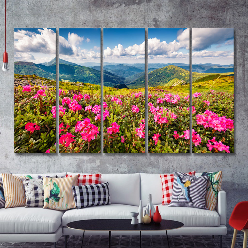 Fireweed highlights the view near Gothic Colorado 5 Pieces Canvas Prints Wall Art - Painting Canvas, Multi Panels, Wall Decor