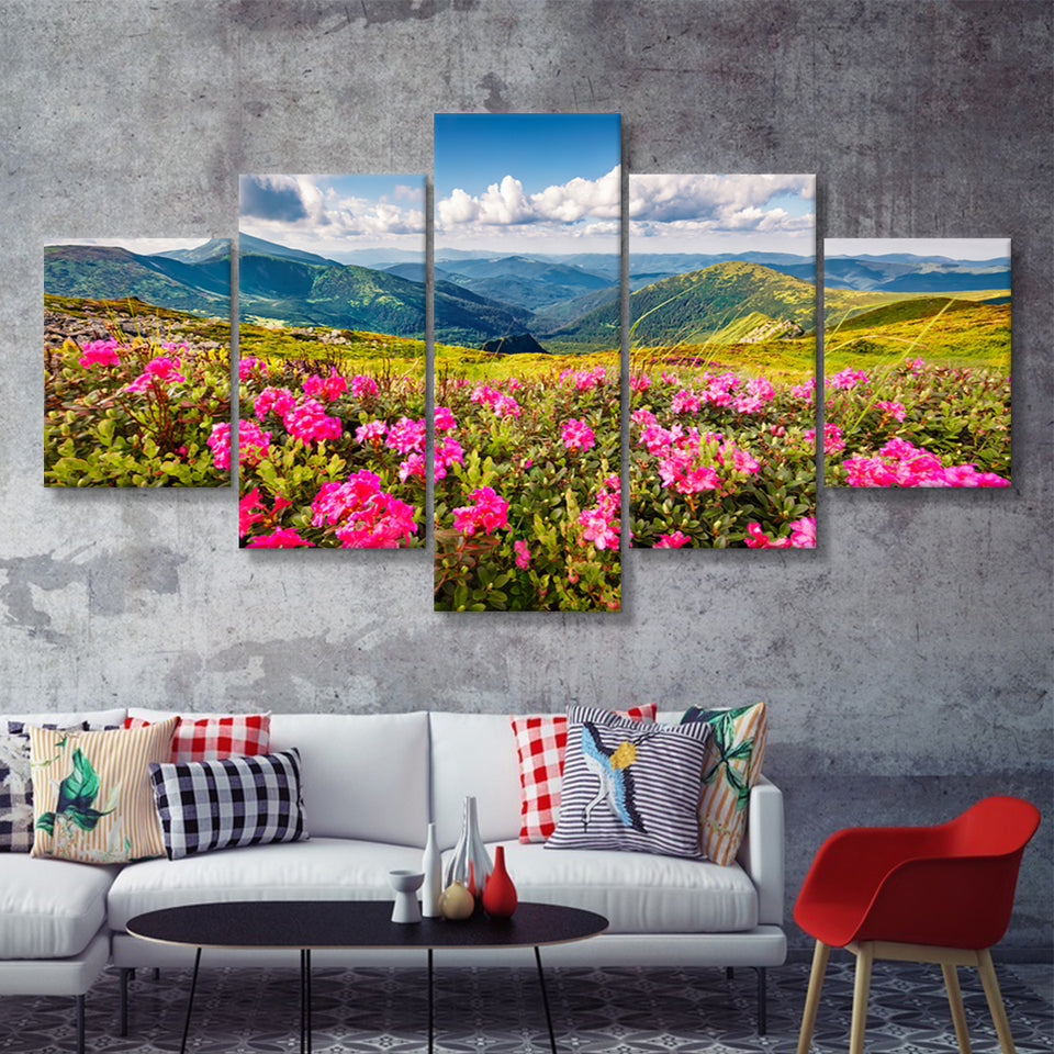 Fireweed highlights the view near Gothic Colorado 5 Pieces Canvas Prints Wall Art - Painting Canvas, Multi Panels, Wall Decor