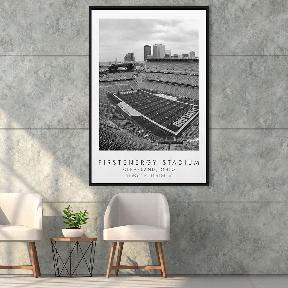 Firstenergy Stadium Cleveland Browns Football Lovers Black And White Framed Canvas Prints Wall Art Home Decor, Floating Frame
