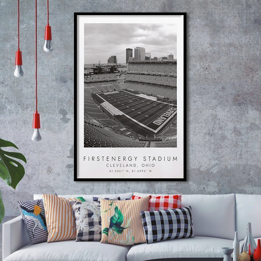Firstenergy Stadium Cleveland Browns Football Lovers Black And White Art Framed Art Prints Wall Art Decor, Framed Picture