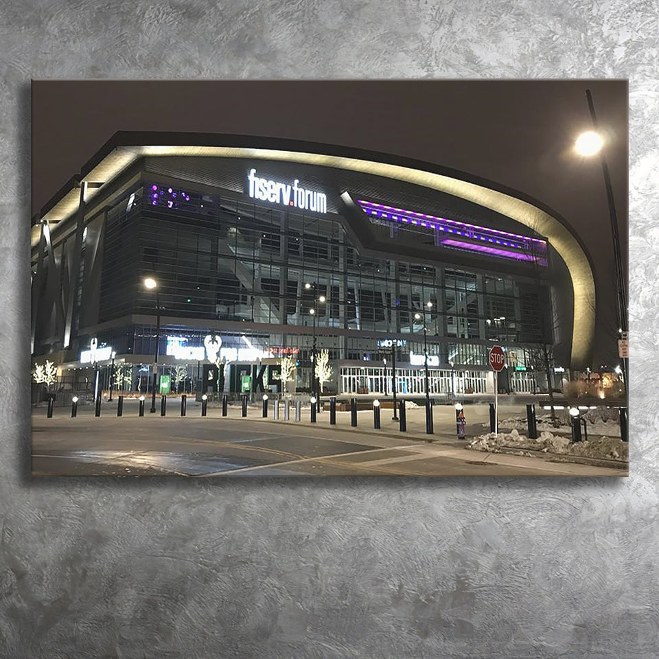 Fiserv Forum Arena at Night, Stadium Canvas, Sport Art, Gift for him, Fan Gift, Canvas Prints Wall Art Decor