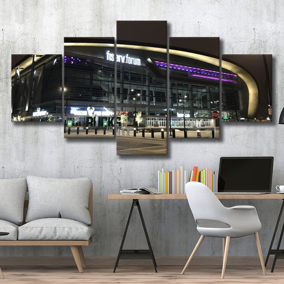 Fiserv Forum Arena at Night, Stadium Canvas, Sport Art, Large Canvas, Multi Panels, Canvas Prints Wall Art Decor