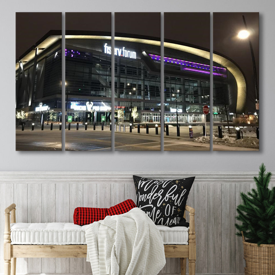 Fiserv Forum Arena at Night, Stadium Canvas, Sport Art, Gift for him, Multi Panels B, Canvas Prints Wall Art Decor