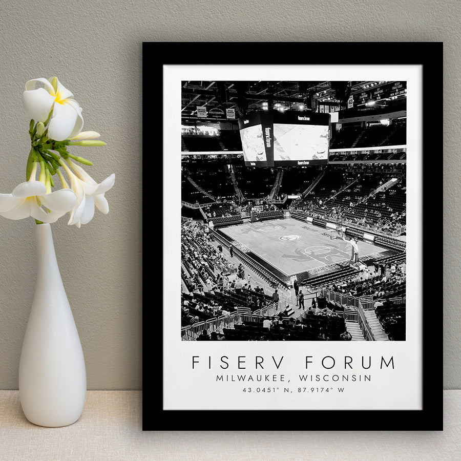 Fiserv Forum Milwaukee Bucks Basketball Lovers Black And White Art Framed Art Prints Wall Art Decor, Framed Picture