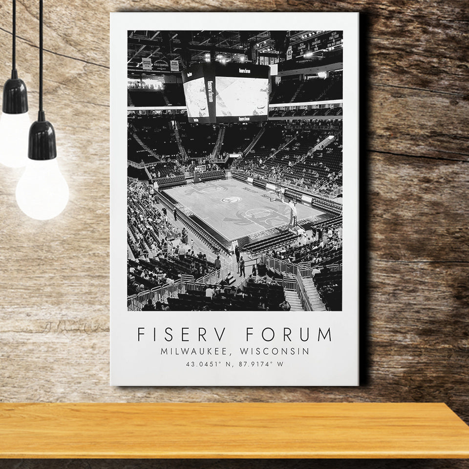 Fiserv Forum Milwaukee Bucks Basketball Lovers Black And White Art Canvas Prints Wall Art Home Decor