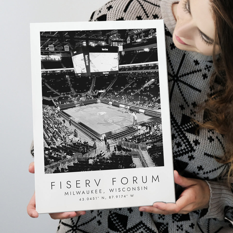 Fiserv Forum Milwaukee Bucks Basketball Lovers Black And White Art Canvas Prints Wall Art Home Decor