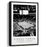 Fiserv Forum Milwaukee Bucks Basketball Lovers Black And White Art Framed Canvas Prints Wall Art Home Decor, Floating Frame