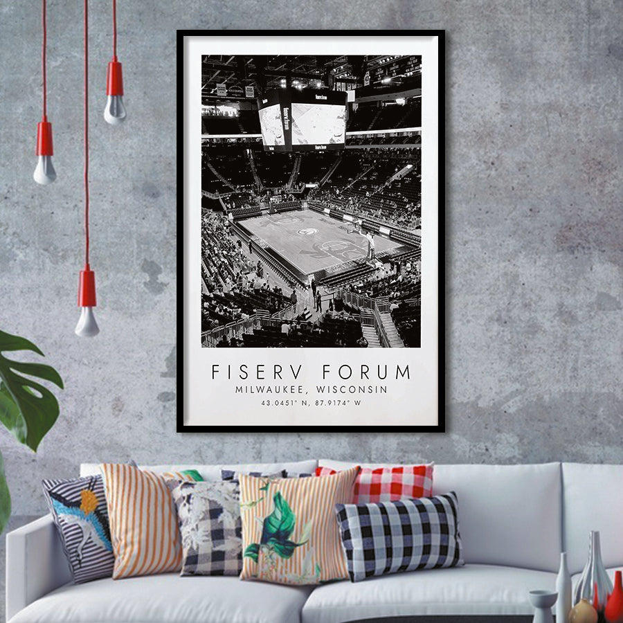 Fiserv Forum Milwaukee Bucks Basketball Lovers Black And White Art Framed Art Prints Wall Art Decor, Framed Picture