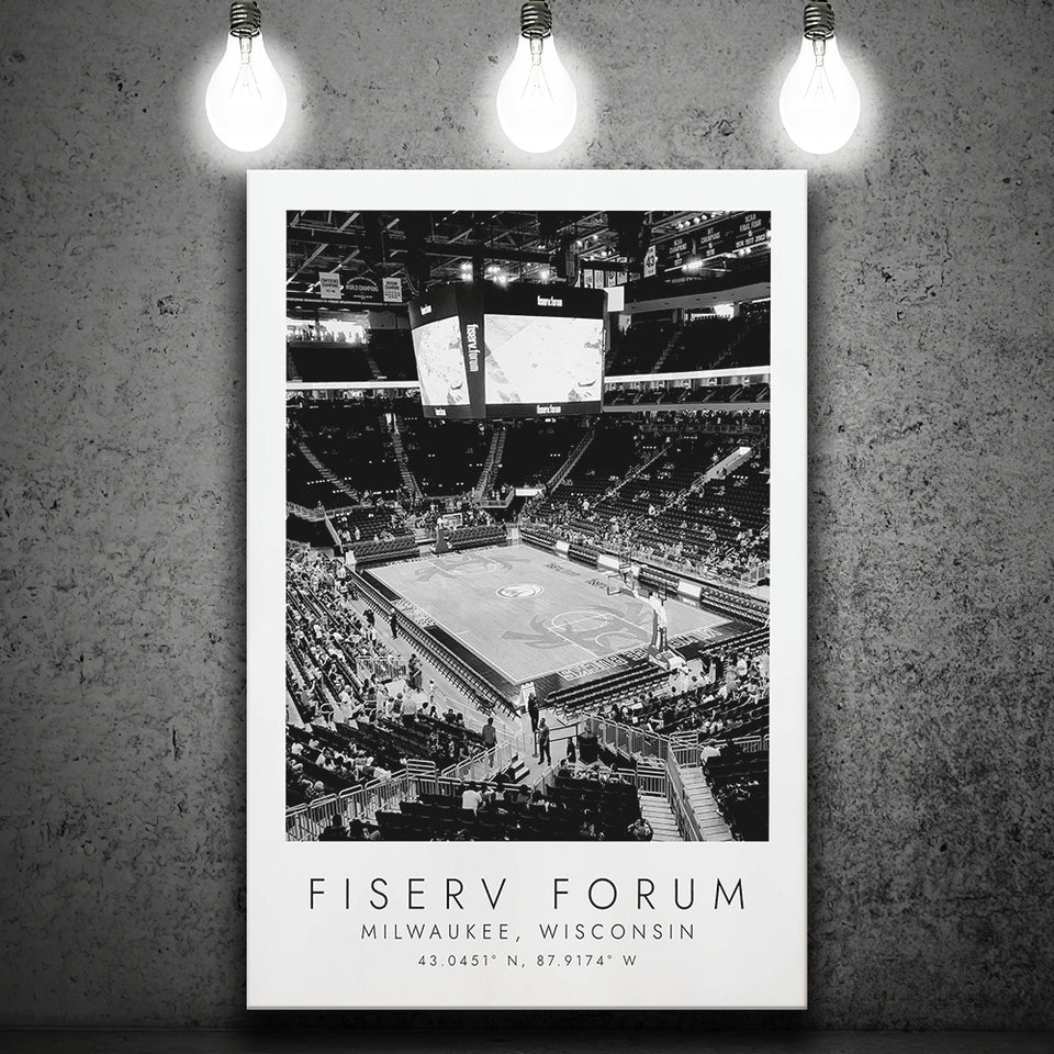 Fiserv Forum Milwaukee Bucks Basketball Lovers Black And White Art Canvas Prints Wall Art Home Decor