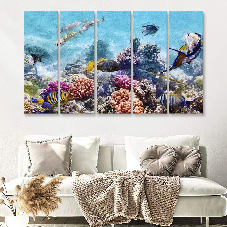 Fish Underwater Cool 5 Piece B Canvas Prints Wall Art Decor - Painting Canvas, Multi Panels