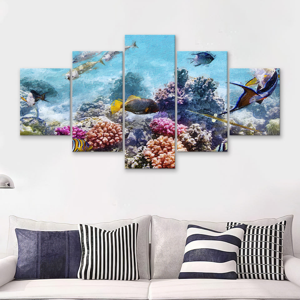Fish Underwater Cool 5 Piece Canvas Prints Wall Art Decor - Painting Canvas, Multi Panels