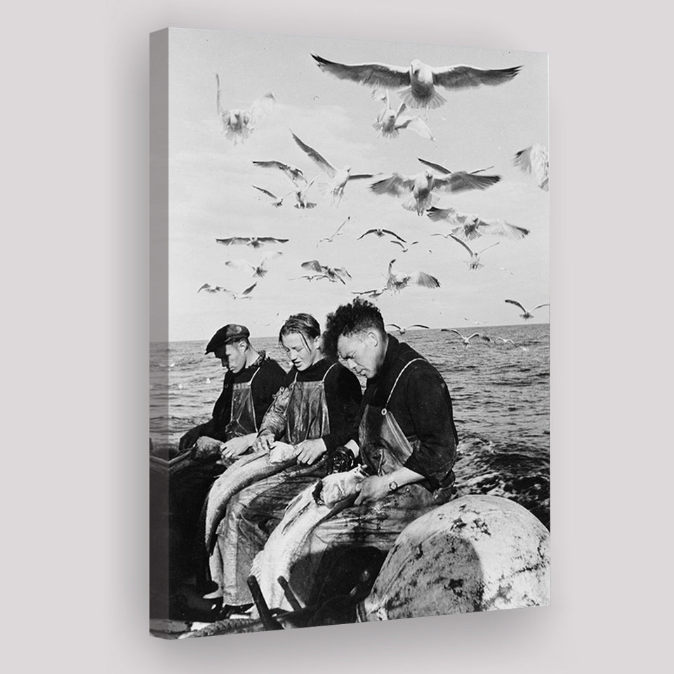 Fishermen Photo Black And White Print, Fishing Boat Canvas Prints Wall Art Home Decor