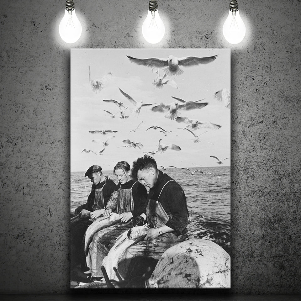Fishermen Photo Black And White Print, Fishing Boat Canvas Prints Wall Art Home Decor