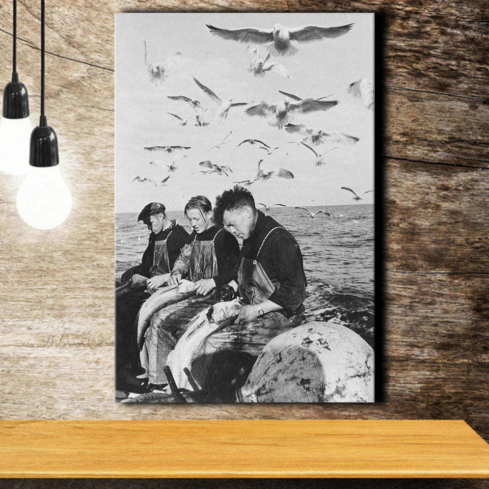 Fishermen Photo Black And White Print, Fishing Boat Canvas Prints Wall Art Home Decor