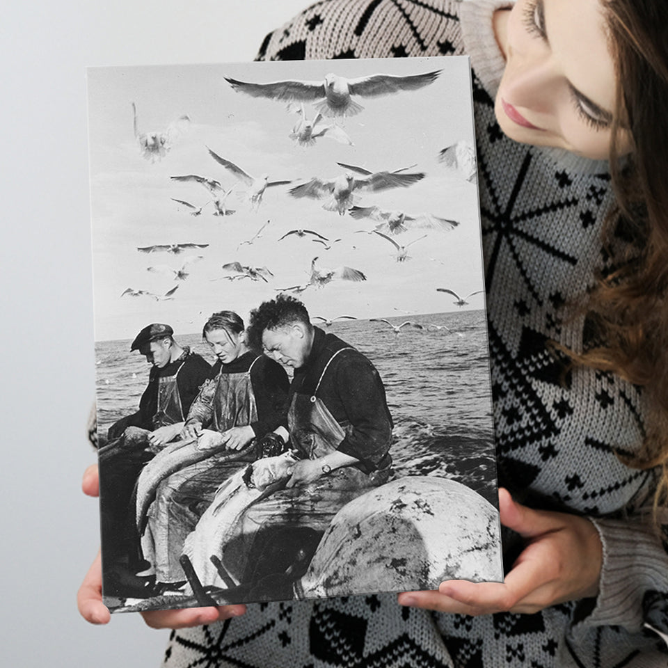 Fishermen Photo Black And White Print, Fishing Boat Canvas Prints Wall Art Home Decor