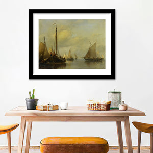 Fishing Boats On Calm Water 1840 50 Dutch Painting Oil On Panel Wall Art Print - Framed Art, Framed Prints, Painting Print