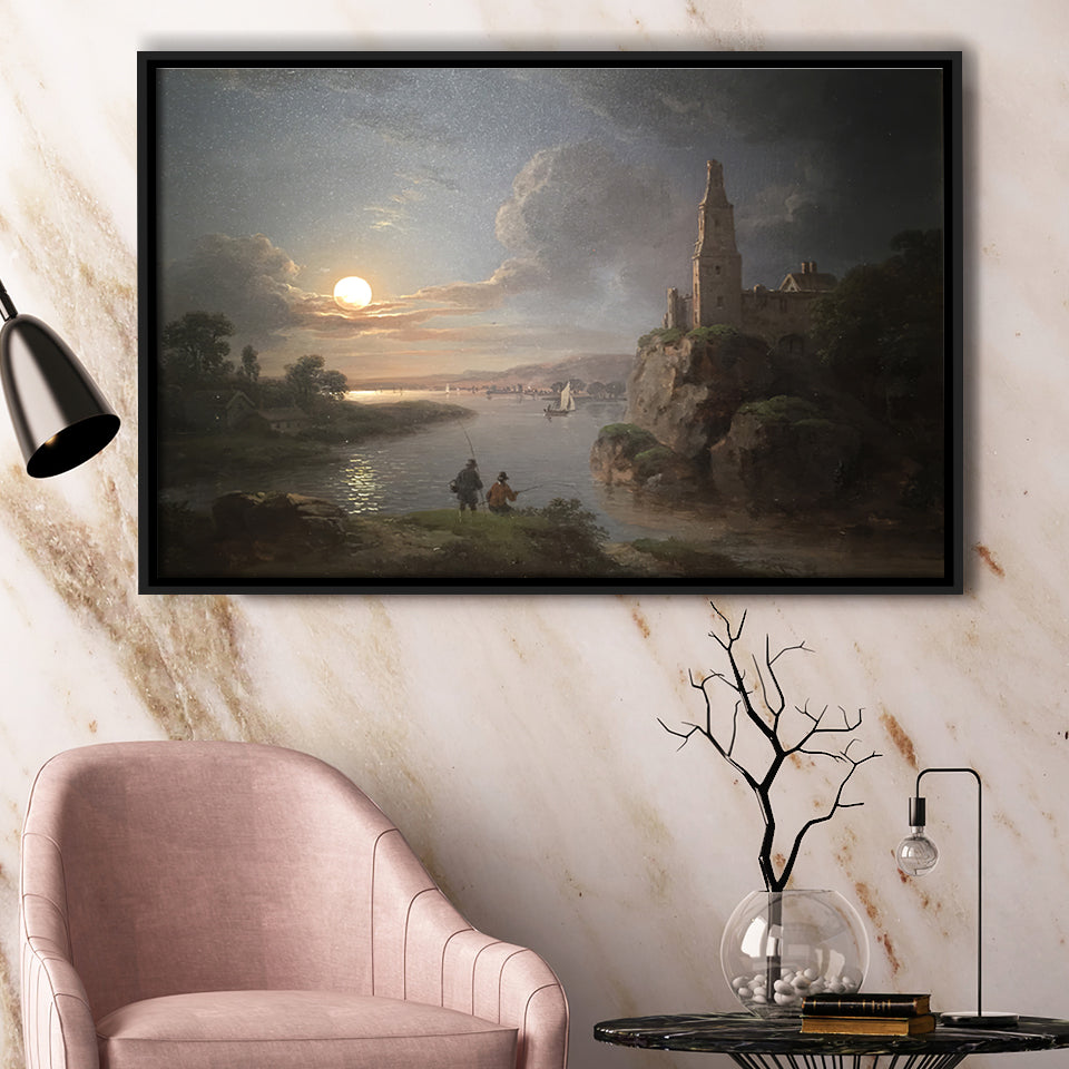 Fishing By Moonlight By Sebastian Pether Framed Canvas Prints Wall Art - Painting Canvas, Floating Frame, Wall Decor