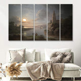 Fishing By Moonlight By Sebastian Pether 5 Pieces B Canvas Prints Wall Art - Painting Canvas, Multi Panel
