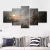 Fishing By Moonlight By Sebastian Pether 5 Pieces Canvas Prints Wall Art - Painting Canvas, Multi Panel