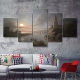 Fishing By Moonlight By Sebastian Pether 5 Pieces Canvas Prints Wall Art - Painting Canvas, Multi Panel