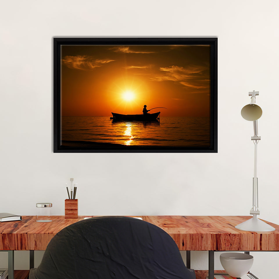 Fishing On Beautiful Sunset Framed Canvas Wall Art - Canvas Prints, Pa –  UnixCanvas