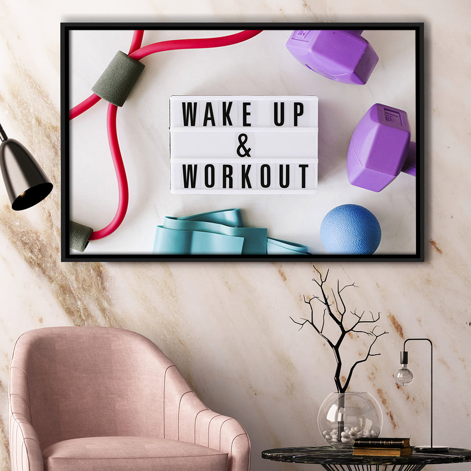 Fitness, Workout Motivation Canvas Art Framed Canvas Prints Wall Art Decor, Black Floating Frame