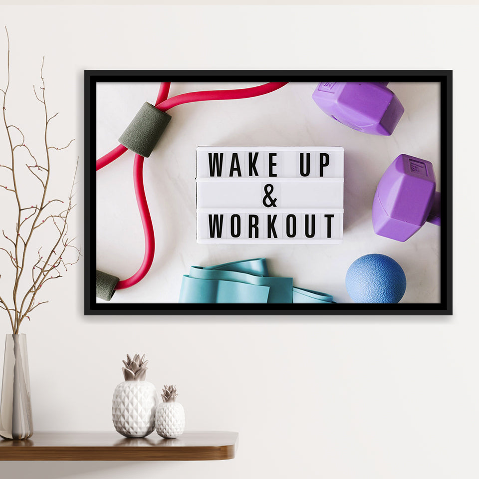 Fitness, Workout Motivation Canvas Art Framed Canvas Prints Wall Art Decor, Black Floating Frame