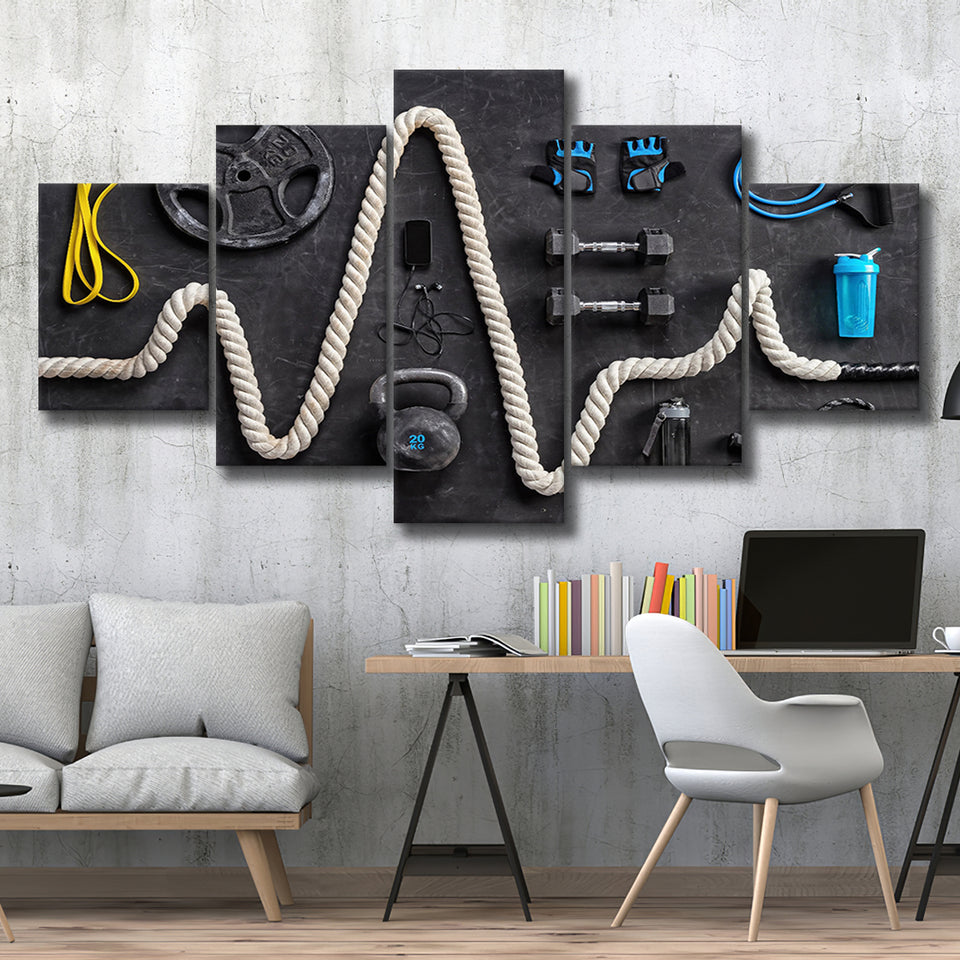 Fitness Wall Art Workout Wall Art Fitness Decor 5 Piece Canvas Prints Wall Art Decor, Multi Panels, Mixed Canvas