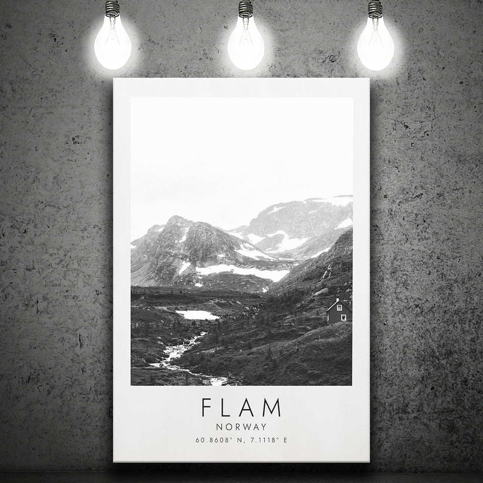 Flam, Norway Black And White Art Canvas Prints Wall Art Home Decor