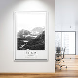 Flam, Norway Black And White Art Framed Canvas Prints Wall Art Home Decor, Floating Frame