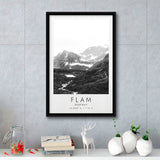 Flam, Norway Black And White Art Framed Canvas Prints Wall Art Home Decor, Floating Frame