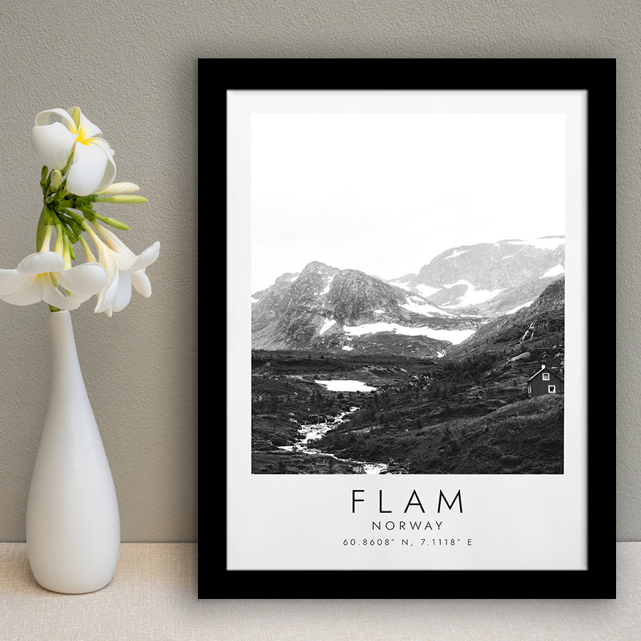 Flam, Norway Black And White Art Framed Art Prints Wall Art Decor, Framed Picture