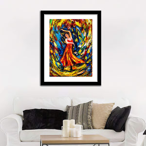 Flamenco Dance With Spiral Background Framed Wall Art - Framed Prints, Print for Sale, Painting Prints, Art Prints