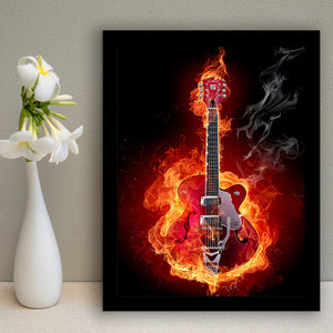 Flaming Electric Guitar Framed Art Prints Wall Decor - Painting Art, Home Decor, Black Frame, Prints for Sale