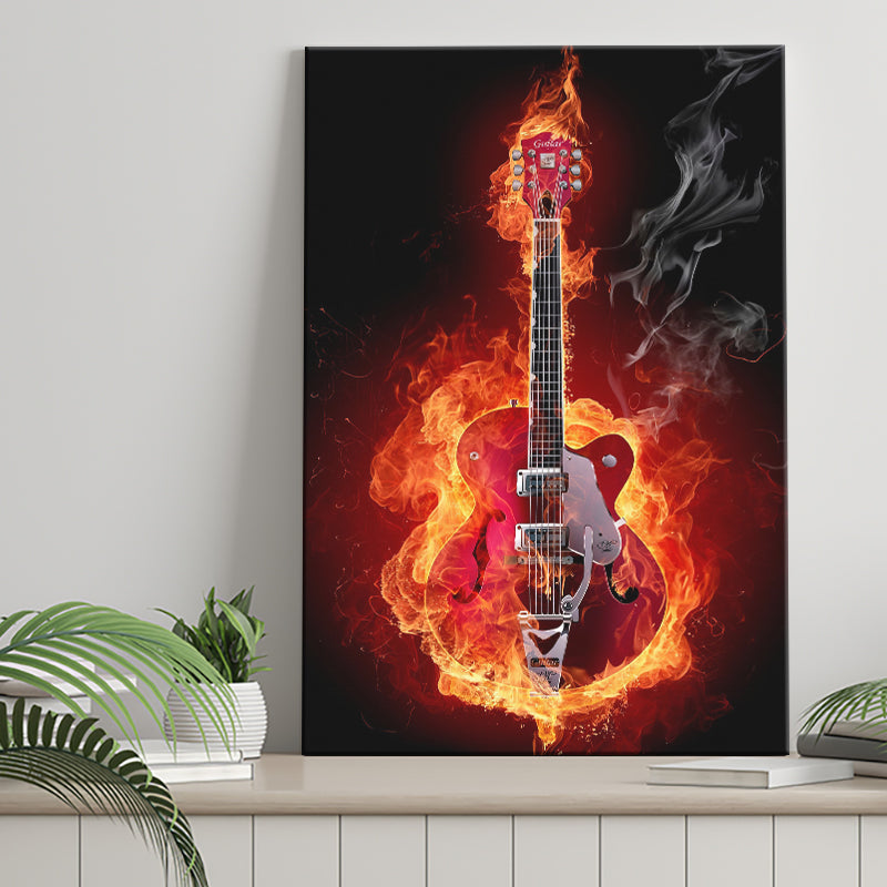 Flaming Electric Guitar Canvas Prints Wall Art - Painting Canvas, Wall Decor, Home Decor, Prints for Sale