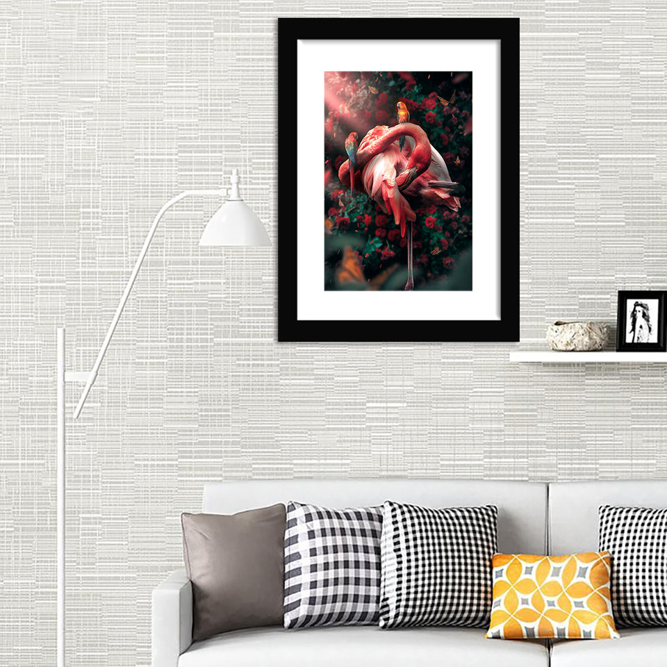 Flamingo and parrot-Canvas art,Art print,Frame art