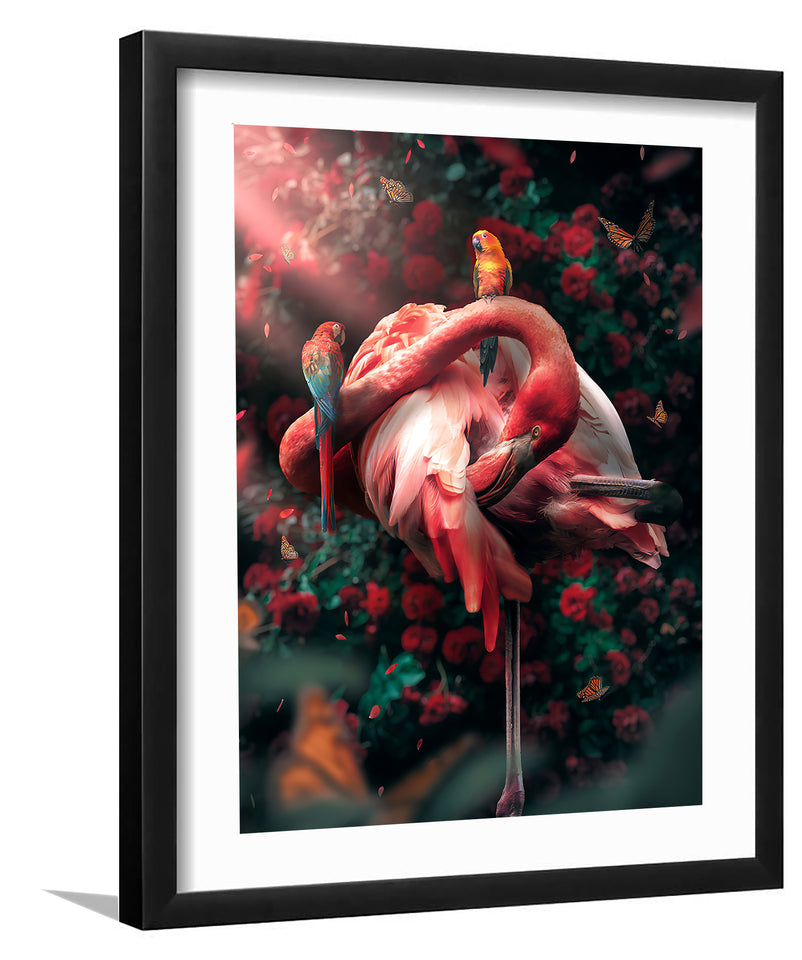 Flamingo and parrot - Painting Art, Art Print, Frame Art, Framed Picture, Framed Prints